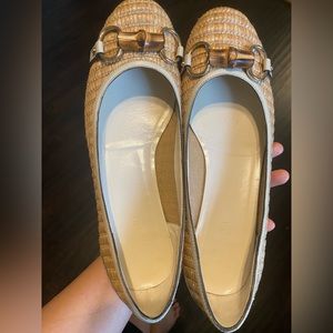 ‼️VINTAGE‼️ Gucci Raffia Bamboo Horsebit Ballet flats
